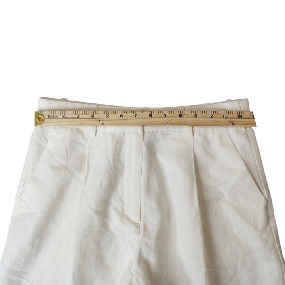 H&M Linen Blend Shorts 8 Cream Pleated High Rise Coastal Grandma Quiet Luxury